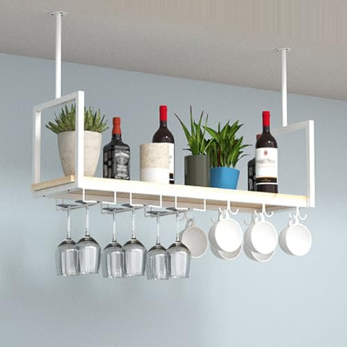 Portabicchieri vintage in ferro battuto da appendere al muro per sala da pranzo/bar/cucina, bianco, 80 x 60 cm