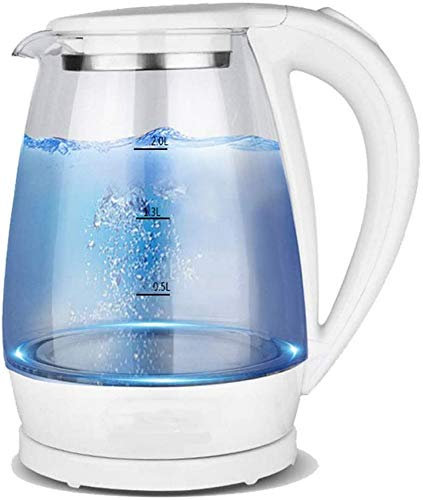 RBUDSPOLF Hervidor Deua Caliente Hervidor Eléctrico de Vidrio de 2L, Hervidor Deua Ecológico de 1500 W con Led Iluminado, Tapa Interior E Inferior de Acero Inoxidable, Apagado Automático de Ebullición