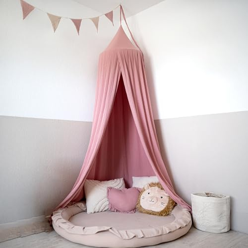 lilimaus Baldachin Kinderzimmer mit Goldapplikation [in 12 Farben] Betthimmel aus 100% Baumwolle Musselin Mädchen & Jungen - Babybett Himmel als Babyzimmer Deko - Vorhang für Kinderbett, Kuschelecke