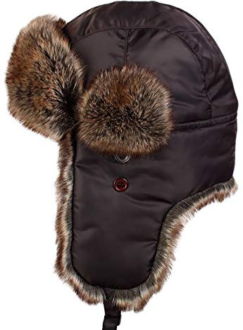 ASerZenith Wintermützen, Mütze Hut Unisex Fliegermütze Warme Fell Pilotenmütze mit Ohrenklappen Wintermütze(Brown-62cm)