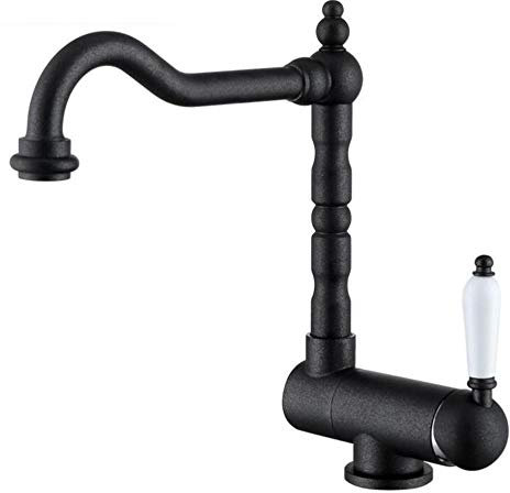 Kitchen Sink Mixer Tap Inside Window Brass Antique Hot and Cold Faucet Folding 360° Swivel Single Hole Single Handle Kitchen Sink Taps-Matt Black