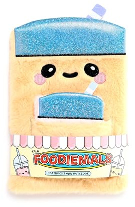 Puckator Foodiemals Bubble Tea Plush Notebook with Pouch & Mini Notebook - School Teacher Student Homework Study Planner Notepad - Collage University Essentials Journals Planners Jotter Uni Supplies