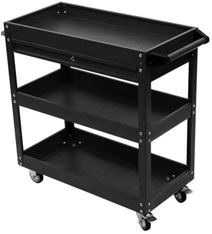 PattenlLevi Carrello portautensili a 3 livelli con serratura a chiave, carrello da officina con 2 ruote universali e freno a pedale, carrello degli attrezzi, carrello di montaggio, portata 150 kg