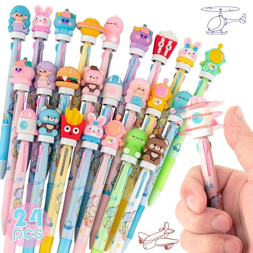 24 Penne Multicolori 3 Colori,Fidget Spinner Penne a Tema Animali,Penna Antistress,Gadget Compleanno Bambini,Regalini Fine Festa Compleanno Bambini