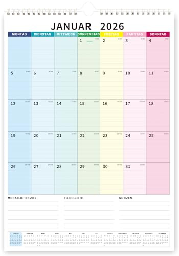 Saiwiimody Väggkalender stor 2025 2026 A4 veckor färgglad kalender 18 månader med semester familjeplanerare natur för upphängning med årskalender, planering, månadskalender 43 x 30,5 cm