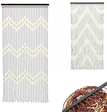 Wooden Beaded Bamboo Door Curtain, Design, Summer Blind Fly Curtain Screen, Room Divider Beads, Home Decorations, Hook 180 x 90cm