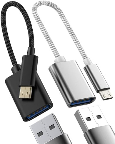 Micro USB to USB Adapter Cable (2pack) OTG Female Connector Extender Male Mini Socket Computer MicroUSB Data External Android Phone Adaptor Converter Cord Extension Keyboard Compatible for Samsung S7