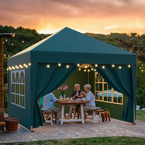 arvioo Pavillon 3x3m mit 4 Seitenwänden, Dein Schattenplatz zum Feiern, Pop Up Faltpavillon Wasserdicht Sonnenschutz 3-Fach Höhenverstellbar, Partyzelt Metallgestell & 210D Oxford-Gewebe (Grün)