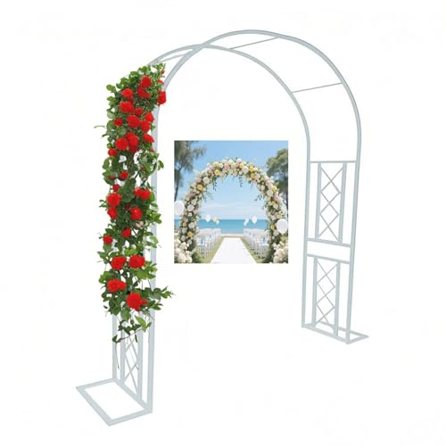 Arco Jardin Exterior de Metal 320 280 140 180 260 340 220, Resistente a la Intemperie, Soporte para Plantas Trepadoras Enredaderas, Incluye Clips de Fijación y Base Estable(Blanco,200x240x40cm)