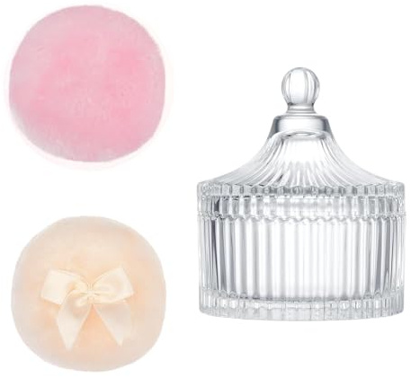 Extra großes Körperpuderquasten-Set mit Glas-Aufbewahrungsbehälter für 3-teiliges Make-up und Beauty-Tools