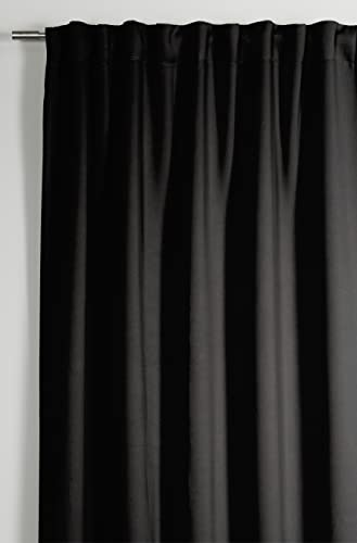 Sehlbach Tenda pronta per l'uso con fettuccia, Dimout, Nero, 140 x 175 cm, A risparmio energetico in inverno, Termoresistente in estate, Opaco, Drappeggio perfetto
