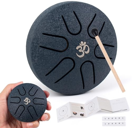 Amkoskr Regentrommel für Draußen, 3 Zoll 6 Noten Mini Stahlzungentrommel C-Dur Stahltrommel Instrument für Yoga, Meditation, Musikerziehung, Geschenk