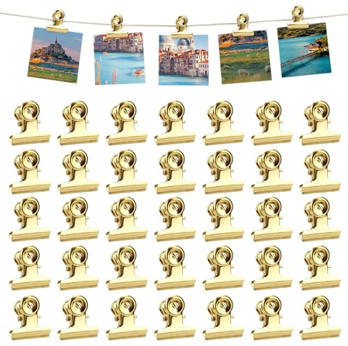 60 Stück Klammern Binder Clips, Klammer Kleine, Büroklammern Briefklemmer Bulldog Clips, 22mm Multi-function Binder Clip für Taschen, Bilder Fotos, Büros, Küche zu Hause (Gold)