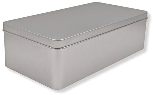 MediMuc Klassiker Blank Flach JUMBO Stülpdeckel Keksdose, Bonbondose, Gewürzdose, Minidose für kleine Utensilien Volumen ca. 2,6L Maße L/B/H 26,0 x 13,5 x 7,5cm