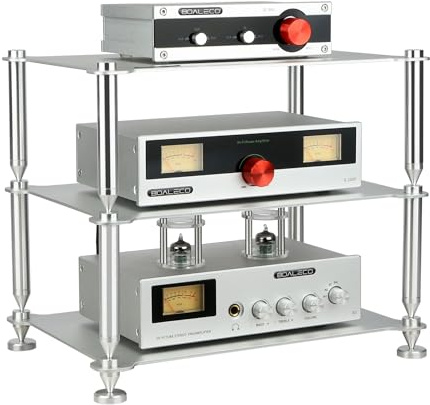 Emoryseric BOALECO FX2 Audiophile Audio Rack, 3-Tier Desktop HiFi Isolation Stand with Solid Aluminum Pillars, Modular Equipment Shelf for Amplifiers, DACs, and Preamps
