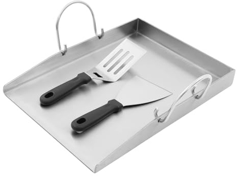 Plaque de cuisson 30 x 40 cm, plancha avec poignées amovibles, spatule en acier inoxydable, épaisseur 4 mm, plaque de cuisson pour barbecue à gaz et barbecue au charbon de bois