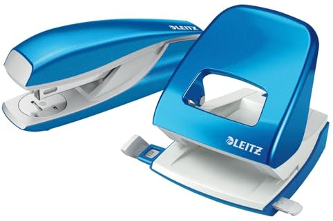Esselte Leitz Locher NeXXt 5008 und Heftgerät NeXXt 5502 im Set, blau metallic