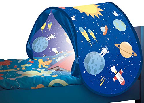 Betttunnel Sleepfun Tent Bettzelt (1-St), Pop Up Zelt, mit Leselampe und Aufbewahrungstasche 70x200cm, Weltraum (blau) Kinderzimmer Abenteuer, Schlafzelt, Leseecke, Spielzelt, Innovatives Bettzelt