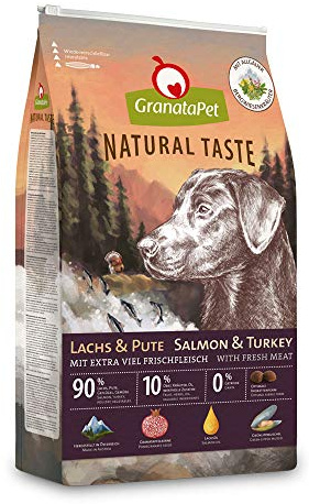 GranataPet Natural knapp lax & kalkon, torrfoder för hundar, hundfoder utan spannmål och utan sockertillsatser, komplett mat för vuxna hundar, 12 kg