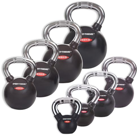 Sport-Thieme Gusseisen Kettlebell gummiert | Mit rutschfestem Chrom-Griff | Hochwertige Kugelhantel in 11 Gewichtsklassen: 4 kg - 32 kg | Schwarz | Markenqualität
