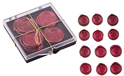 12 handgefertigte Wachssiegel, Motiv Drache, Farbe metallic-rot, Klebepunkt rückseitig