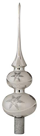 Krebs Glas Lauscha - Christbaumschmuck/Christbaumspitze aus Glas - Doppelspitze - Farbe: Silber mit Schneesterndekor - Größe: ca. 30 cm - Made in Germany