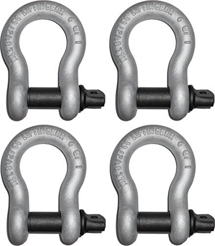 (4 Pack) LiftinGear Tested 3.25 Ton Galvanised Screw Pin Lifting Towing Alloy Bow Shackle 4x4 Offroad Recovery CE