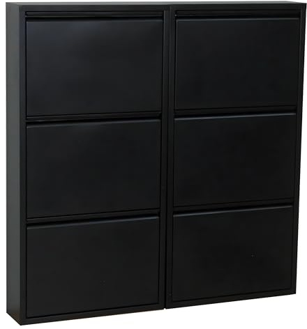 Dynamic24 XL Pisa 6 Klappen schwarz – Schuhschrank – B101 x H106 x T16 cm – Metall pulverlackiert – Klappbar/faltbar – modern – für Flur & Eingangsbereich – ideal für schmale Flure