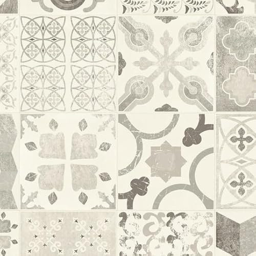 Sol PVC Lino - Imitation Carreaux de ciment noir (4m x 3m)