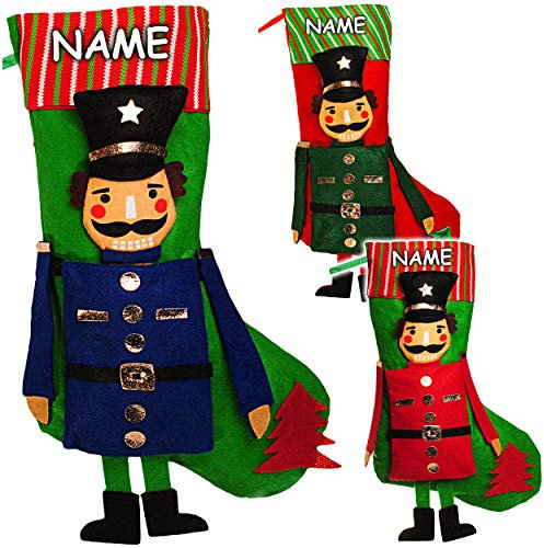 alles-meine.de GmbH 3 Stück XL - Weihnachtssocken & Filzstrümpfe - inkl. Name - 3D Effekt - 47 cm - Nussknacker - zum Aufhängen - Nikolausstiefel - Nikolausstrümpfe/Weihnacht..