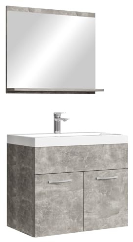 Badplaats Badmöbel Komplettset Montreal 02 60 x 35 cm Beton Grau - Badezimmermöbel mit Waschbecken und Spiegel