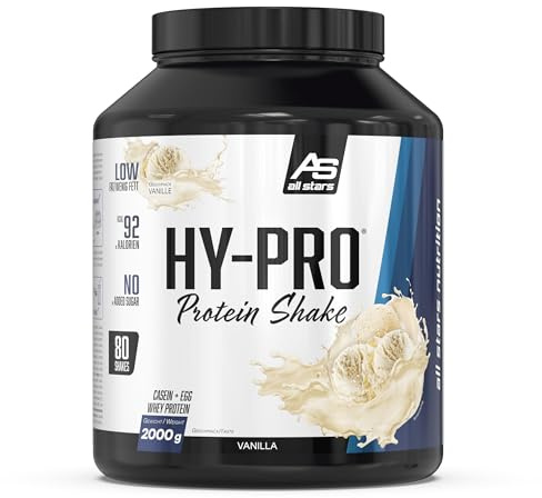 ALL STARS Hy-Pro 4-Komponenten Protein Pulver 2000g Vanilla | Proteinpulver ohne Zuckerzusatz, Cremiger Shake mit 30,8g Eiweiß pro Portion, 4 hochwertige Proteinkomponenten fürs Training