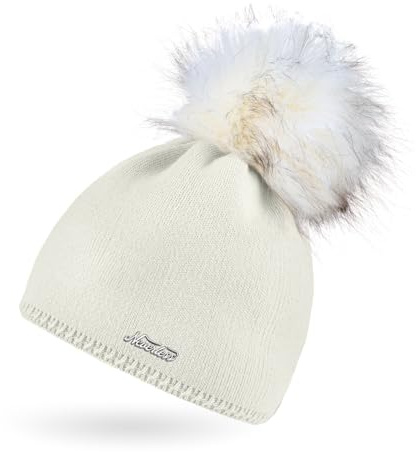 Neverless® Damen Strickmütze Strick-Beanie mit Bommel Winter-Mütze Bommelmütze Feinstrick