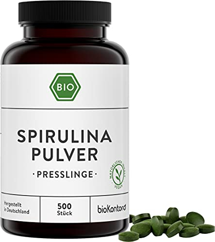 Spirulina BIO Presslinge I 500 Spirulina Tabletten je 400 mg - ohne Zusätze I 100% reine Spirulina Alge aus kontrolliert biologischem Anbau I bioKontor