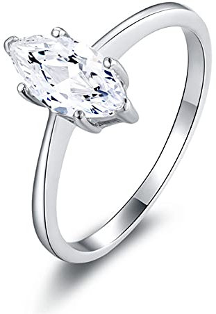 BEBEWO Bagues de fiançailles en or 9K/14K/18K pour femmes Bague Moissanite 1ct Marquise Solitare, bagues personnalisées avec nom gravé pour elle