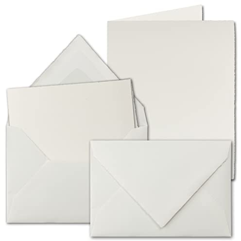 5x Kartenset aus Büttenpapier - DIN A5 Faltkarten 148 x 210 mm (offen: 210 x 297 mm) + DIN C5 Umschläge mit Seidenpapier gefüttert - Farbe: Weiß - Doppelkarten Set mit Briefumschlägen