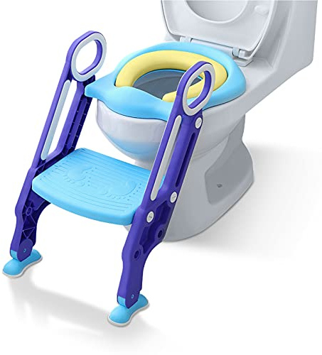 YARDIN Faltbar Toilettentrainer Toilettensitz kinder mit Leiter Höhenverstellbar Kinder-Töpfchen Töpfchentrainer Rutschfest für 1-7 Jähr Kleinkinder (Blau und Lila)