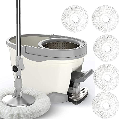 JINHH Fregona Piso Microfibra, fregona giratoria, escurridor, Cubo, Pedal, escurridor, Turbo, Cuatro impulsiones, fregona giratoria 360, fregona Polvo, Reutilizable 5 recambios Cabeza Microfibra