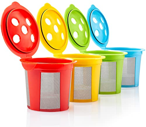 4 Reusable K Cups for Keurig K Supreme, K Supreme Plus, K Slim with Multistream Technology, K-Brew Chill, K-Duo Hot & Iced (Gen 2) – 4 Colors Refillable Kcups Coffee Filters for Keurig Coffee Makers