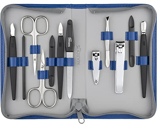 Solingen Manikür Set 12 teilig - Nagelset Herren und Damen mit allem was man für die Maniküre und Pediküre braucht, in hochwertigem Kunstleder Etui