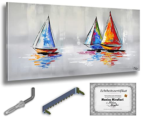 Monica Mirafiori I 100% HANDGEMALT I Gemälde Segelboote 120x60cm | Gemälde Handgemalt | Acrylgemälde | Sehr Großes Acrylbild I Moderne Kunst I Kunstbilder