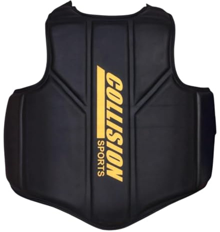 Collision Sports Chest Guard Rib Shield Armour Adjustable Strike Shield, Martial Arts Muay Thai Boxing Taekwondo Body Protector, Sparring Training Heavy Punching Protection (Black/Golden, Large/XL)