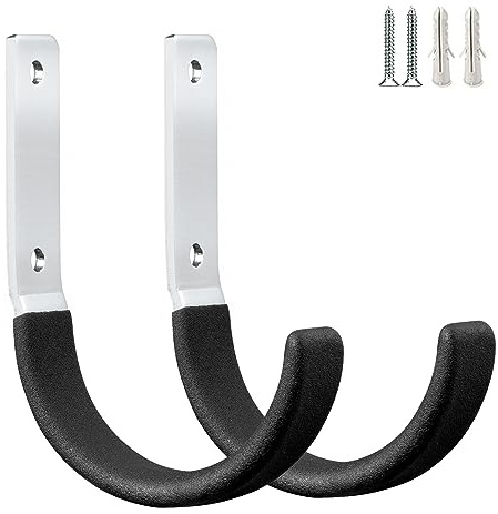 GeeWatom Heavy Duty Steel Garage Hooks,Garage Storage Utility Hooks,Heavy Duty Garage Garden Tool Organizer,Steel Wall Mount Hooks, Garden Hose Hanger, Small U Hooks (Black 2 Pack)
