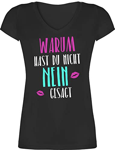 T-Shirt Damen V Ausschnitt - Schlager Party Outfit - Warum hast du Nicht Nein gesagt - L - Schwarz - schlageroutfits schlagerparty gesagt￼ Tshirt damenschlager t Shirt schlagernacht Shirts
