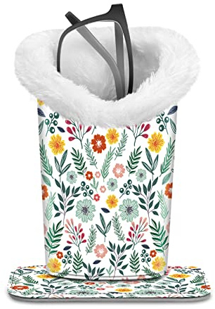 FINTIE Étui à lunettes doublé de peluche, support pour lunettes, rangement anti-rayures pour bureau, table de chevet ou bureau, fleurs printanières