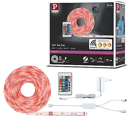Paulmann 70534 SimpLED LED Strip Smart Home Zigbee RGB Komplettset 5m 20W 450lm 30LEDs/m RGB 24VA Profil für Leuchtstreifen