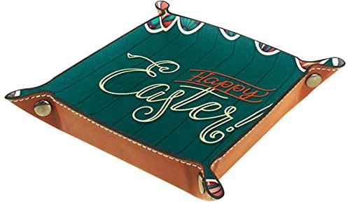 suojapuku Ledertablett,Leder Fröhliches Osterei aus Holz Tablett,Taschenleerer Tablett für Aufbewahrungsschlüssel-Münzen-Schmuckuhr