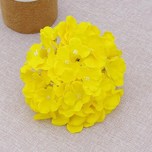 LIBERGA 6 Pièces Fleurs Artificielles D'Hortensia, Têtes De Fleurs sans Tige De 17cm, Fausses Fleurs Esthétiques pour Mariage, Bouquet, Décoration De Fête, Jaune