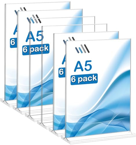 Accmuzzy 6 Stück Tischaufsteller A5,A5 Acryl Tischaufsteller,Acryl-Präsentationsständer,Prospektständer,Display-Ständer,Schilderhalter für Tische,Menü,Poster