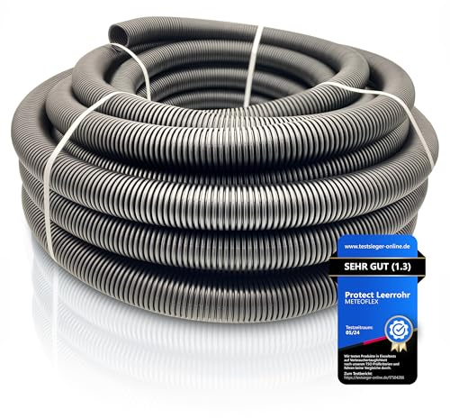 METEOFLEX PROTECT Leerrohr 750N M13 / M16 / M20 / M25 / M32 / M40 / M50 aus HDPE - Wellrohr für Erdreich, Erdverlegung, Außenbereich, Beton - hohe Druck- & Schlagfestigkeit (M20-5m)